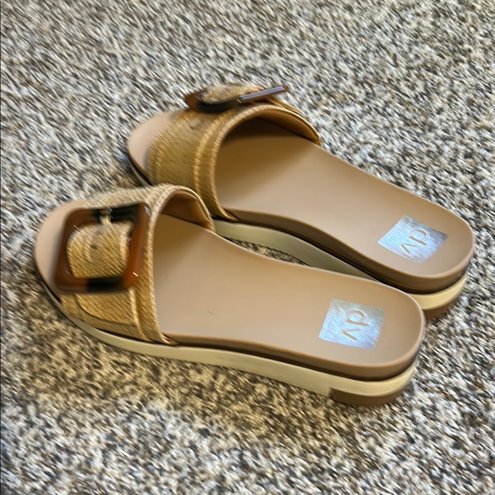 DV by Dolce Vita Tan Slide Sandals with Tortoise Buckle